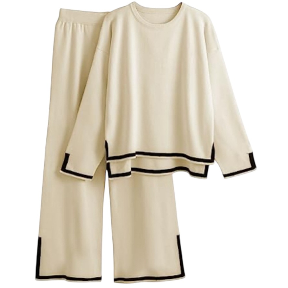 Ivory Long Sleeve Two Piece Set With Black Trim. Size XL - Picture 2 of 15